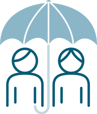 Illustrasjon/ikon av to personer under en paraply.