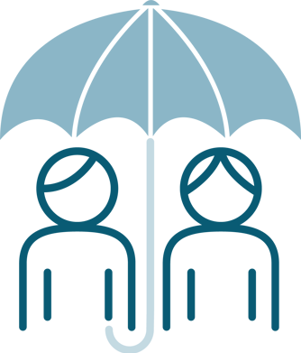 Illustrasjon/ikon av to personer under en paraply.