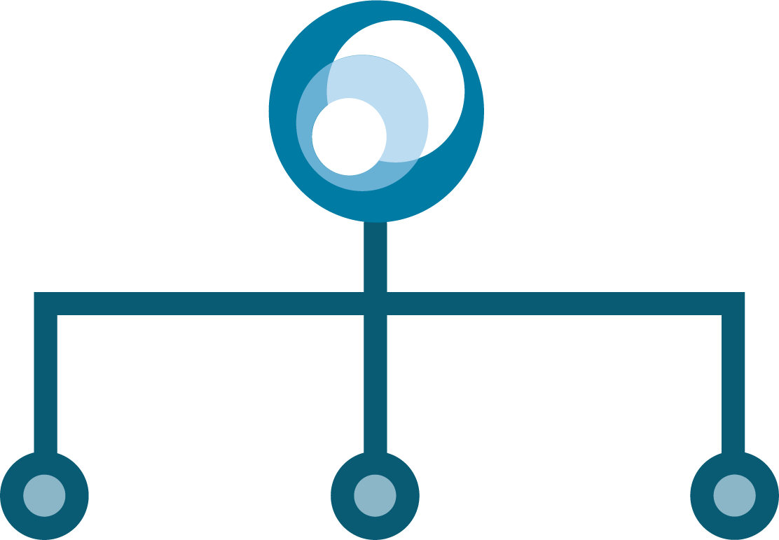 Ikon/illustrasjon av et organisasjonskart med logosymbolet vårt øverst